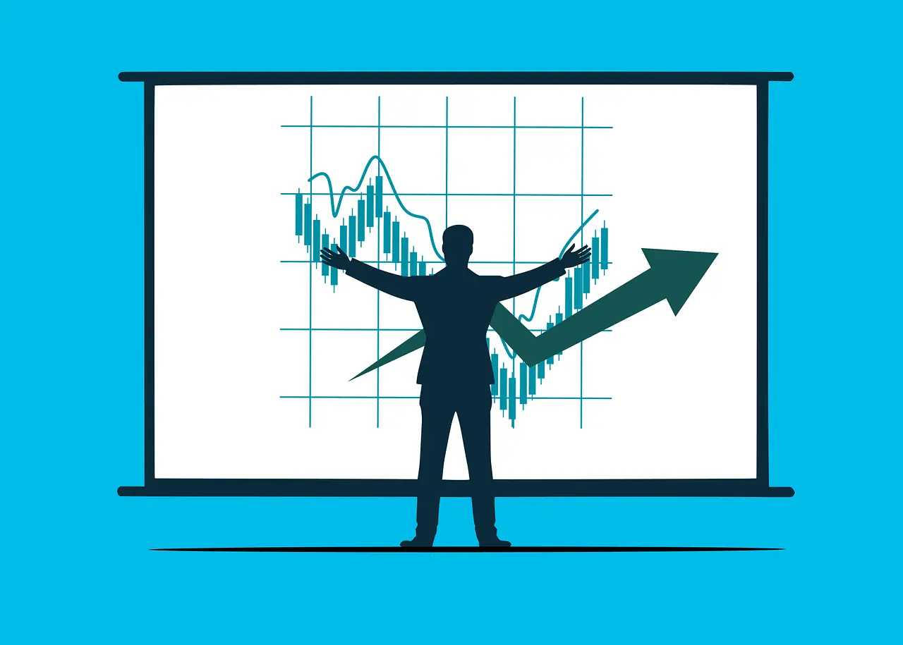 mies seisoo visuaalisen tilaston edessä